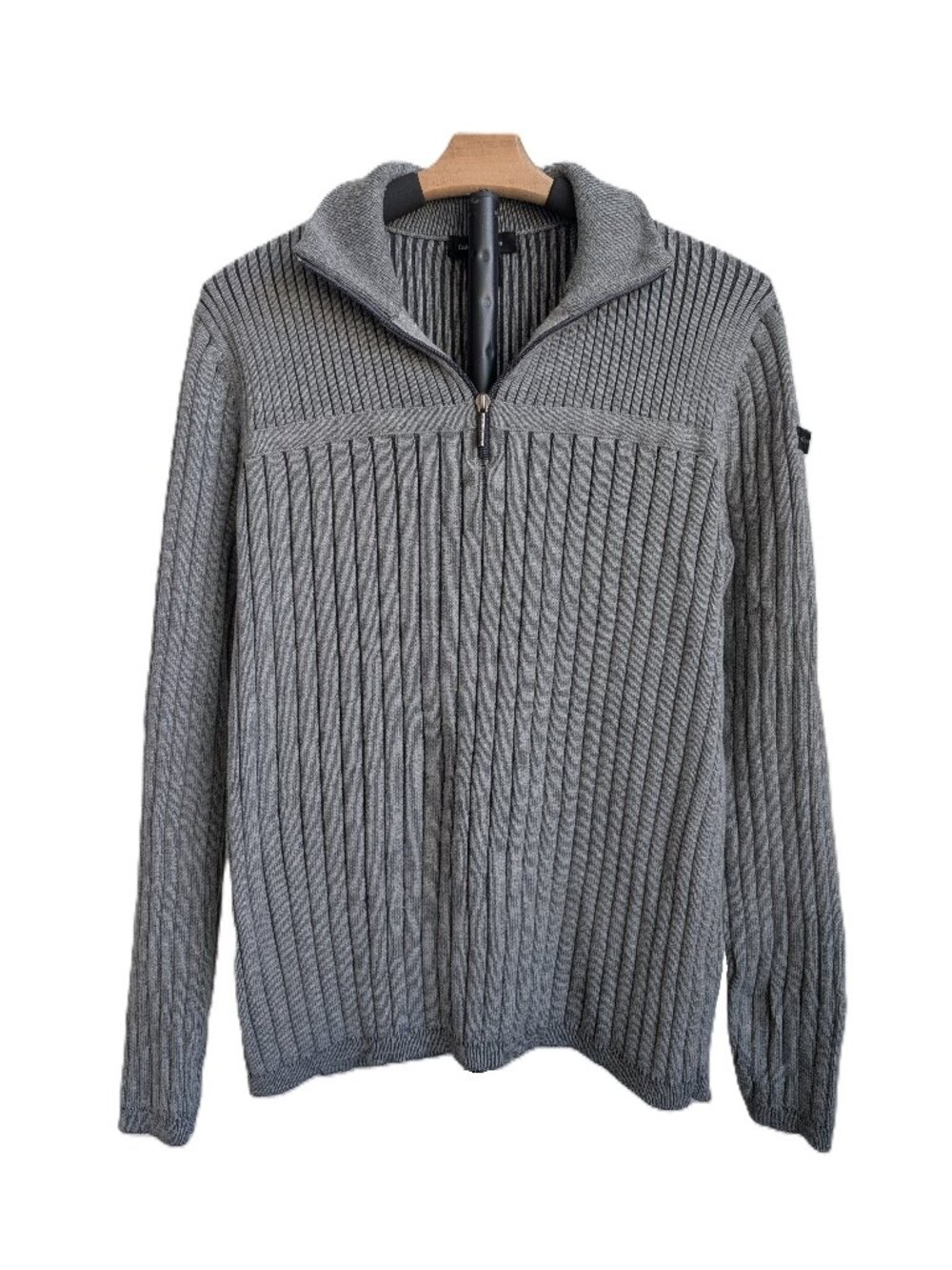 CALVIN KLEIN Ribbed Quarter-Zip Knit Sweater | Large